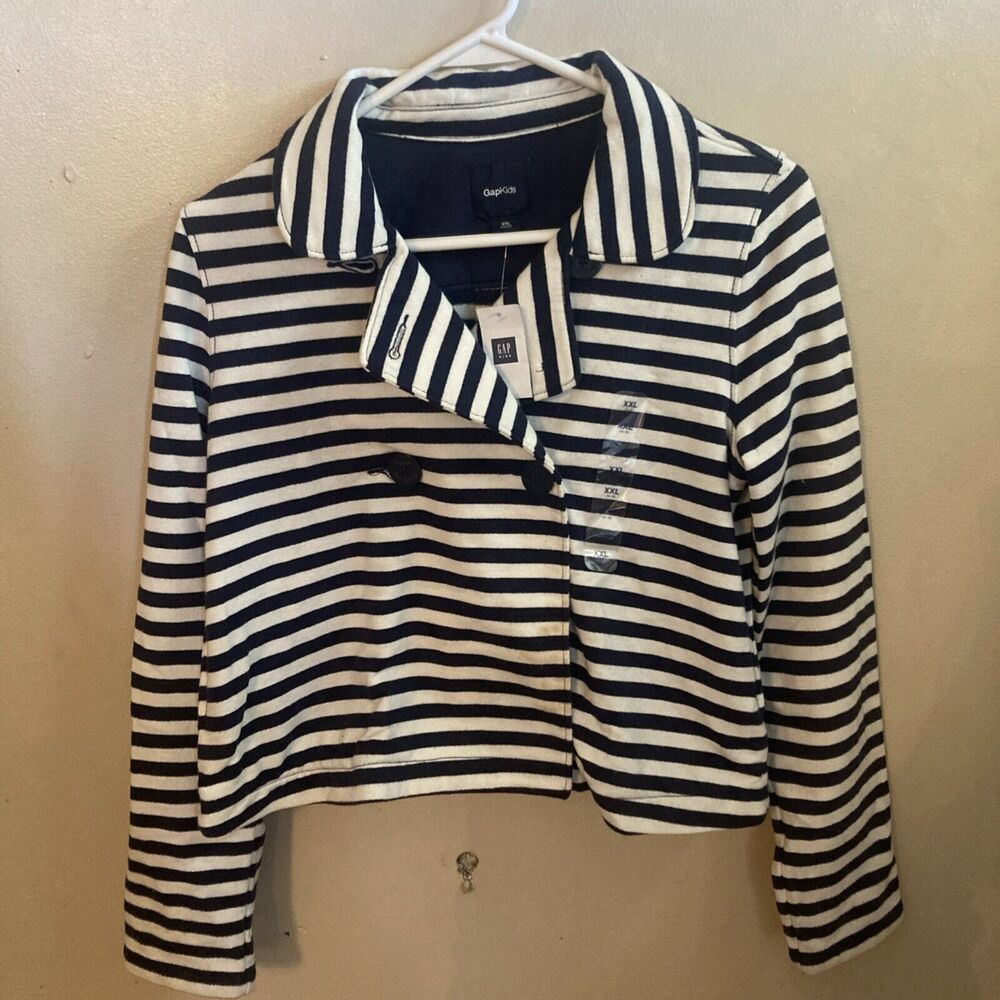 NWT Gap Gapkids Girls SZ 14-16/XXL Navy & White Striped Blazer Nautical Spring